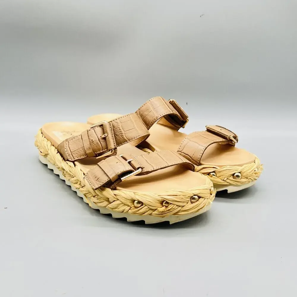 Donald Pliner Sandals Womens 9 Beige Leather Larabee Espadrille Buckle Shoes